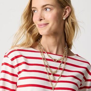 J Crew women’s casual striped shirt orange & white Long sleeves size M boatneck